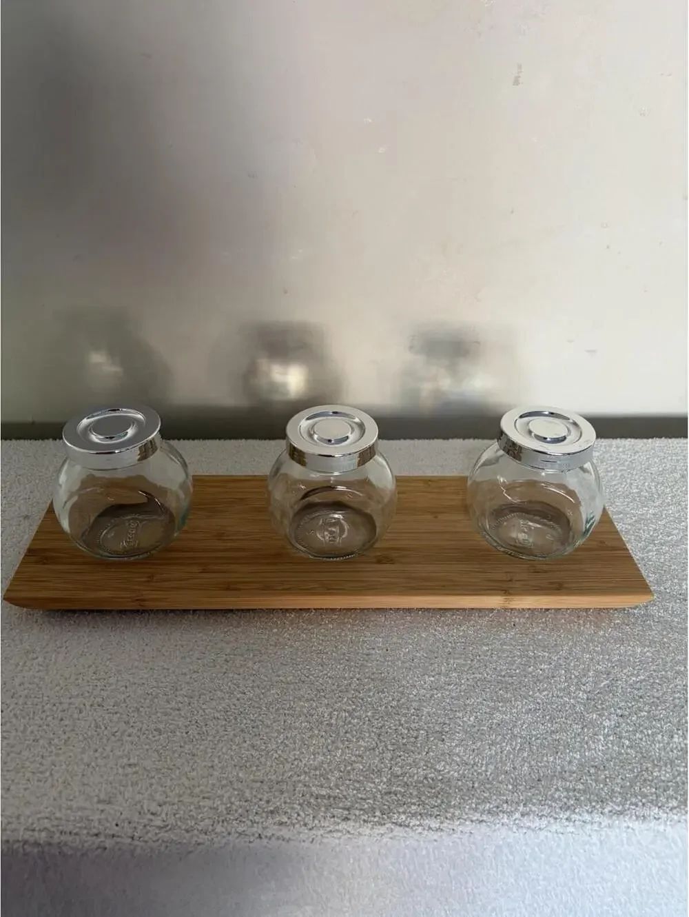 IKEA Rajtan Spice Jars Set of 3 Glass w Lids 5oz Each Craft Storage On Tray